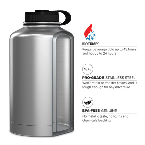 GEO 64oz Double Wall Vacuum Insulated, Wide 70mm tethered cap, stainless steel
