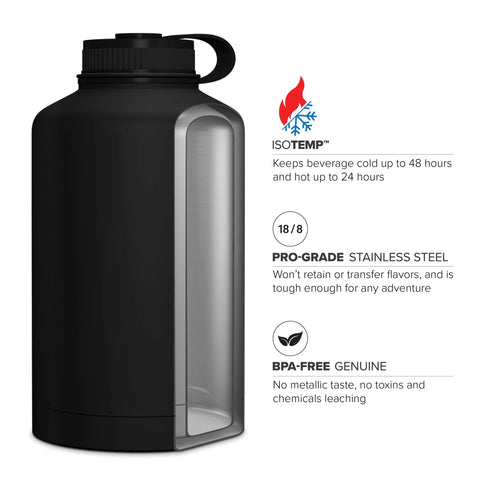 GEO 64oz Double Wall Vacuum Insulated, Wide 70mm tethered cap, black