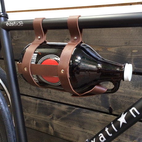Fyxation Brown Leather Growler Caddy fits 64oz Growler