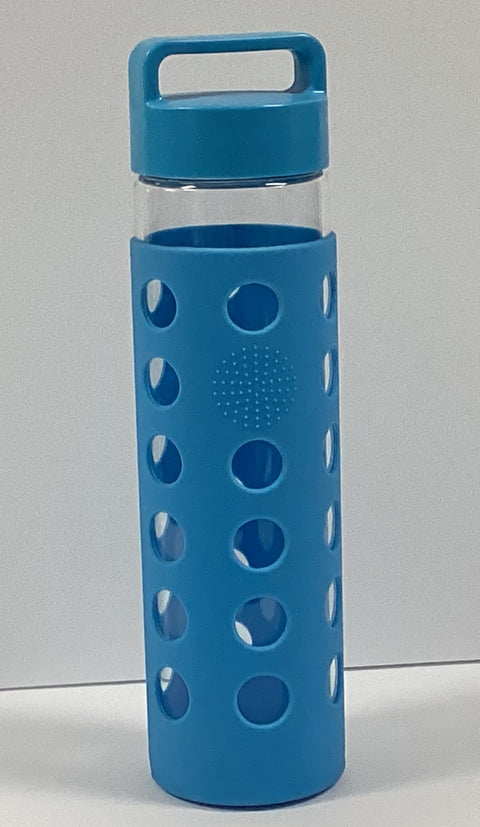 GoGreen 24oz Glass Bottle Circle Blue Silicone