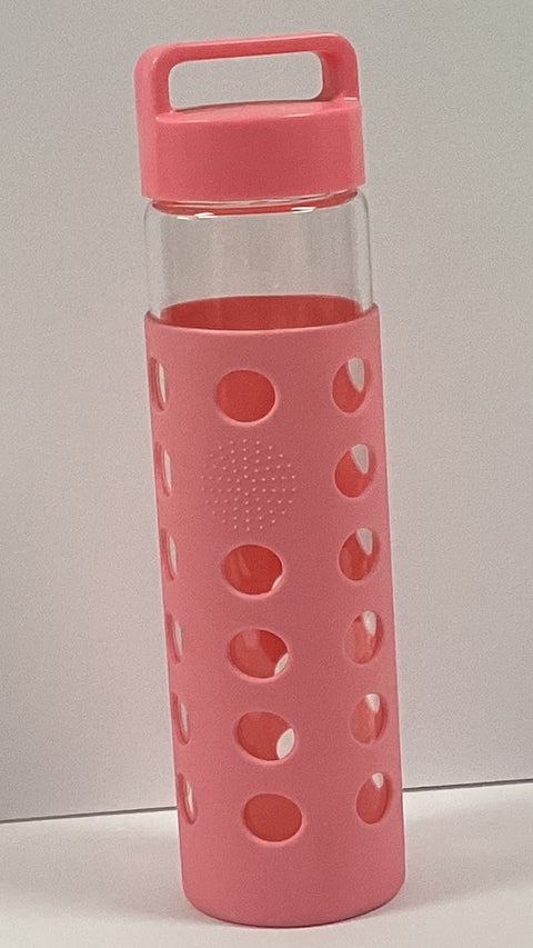 GoGreen 24oz Glass Bottle Circle Pink Silicone