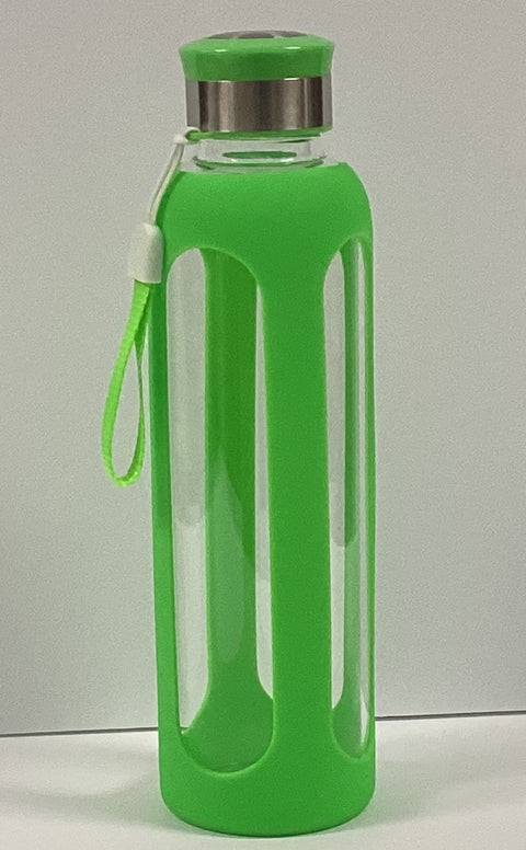 GoGreen 18oz Glass Bottle Green Silicone
