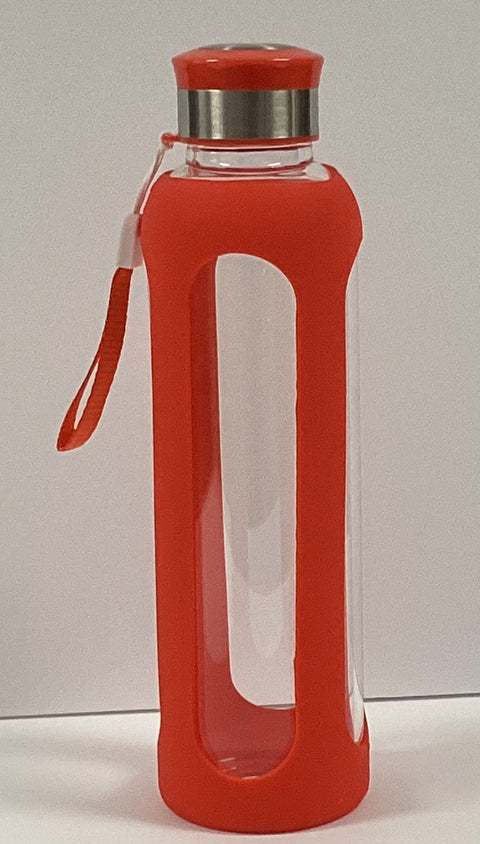 GoGreen 18oz Glass Bottle Red Silicone