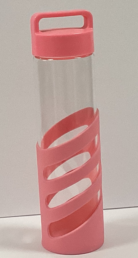 GoGreen 24oz Glass Bottle Stripe Pink Silicone
